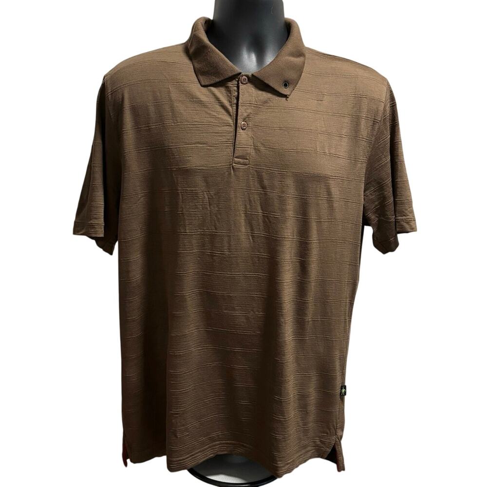 SmartWool Men’s Size L 100% Merino Wool Polo Shirt Brown Stripes Short Sleeve